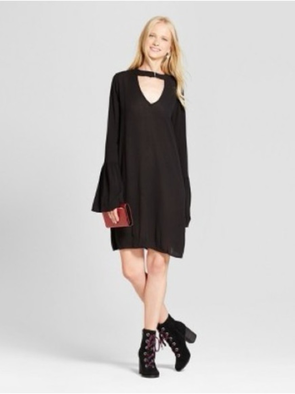 Mossimo Supply Co. Black Long-Sleeve V-Neck Swing Dress